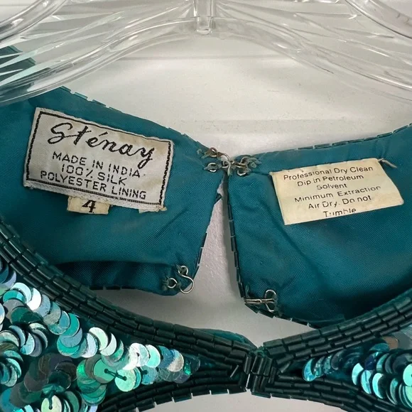 Stenay Turquoise Sequin Silk Sheath Dress size 4 - Picture 2 of 3